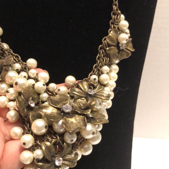 Mid century CLCM Pearl Rhinestone Bib Necklace - Picture 4 of 5